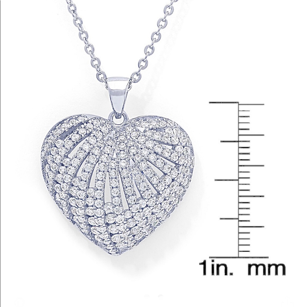 Cubic zirconium silver plated heart pendant 40%off